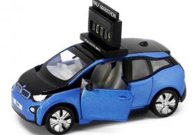 1:64 Scale Blue Tiny Diecast BMW I3 Marathon Clock Car Model