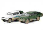 1:64 White / Green Diecast 1993 Toyota Hilux Pickup Truck Toy